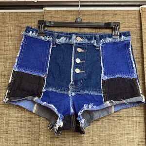 Vintage custom jean patchwork short shorts raw edge